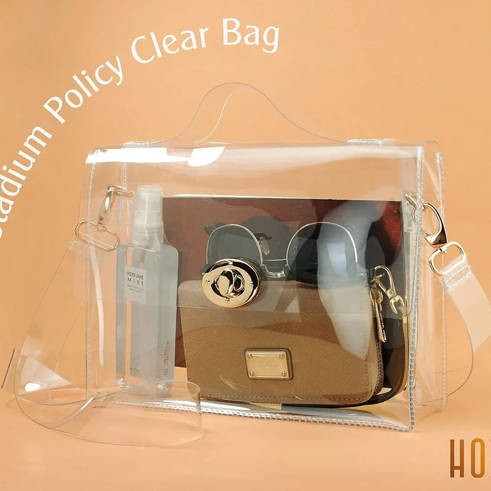 Clear PVC Crossbody Bag Women’s Stadium Approved with Turn Lock Closure